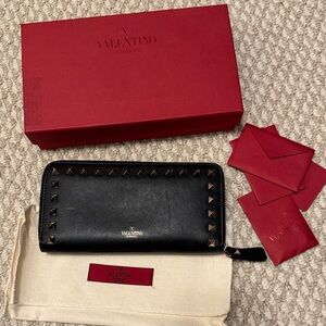 Valentino Garavani Black Wallet with Gold Studs